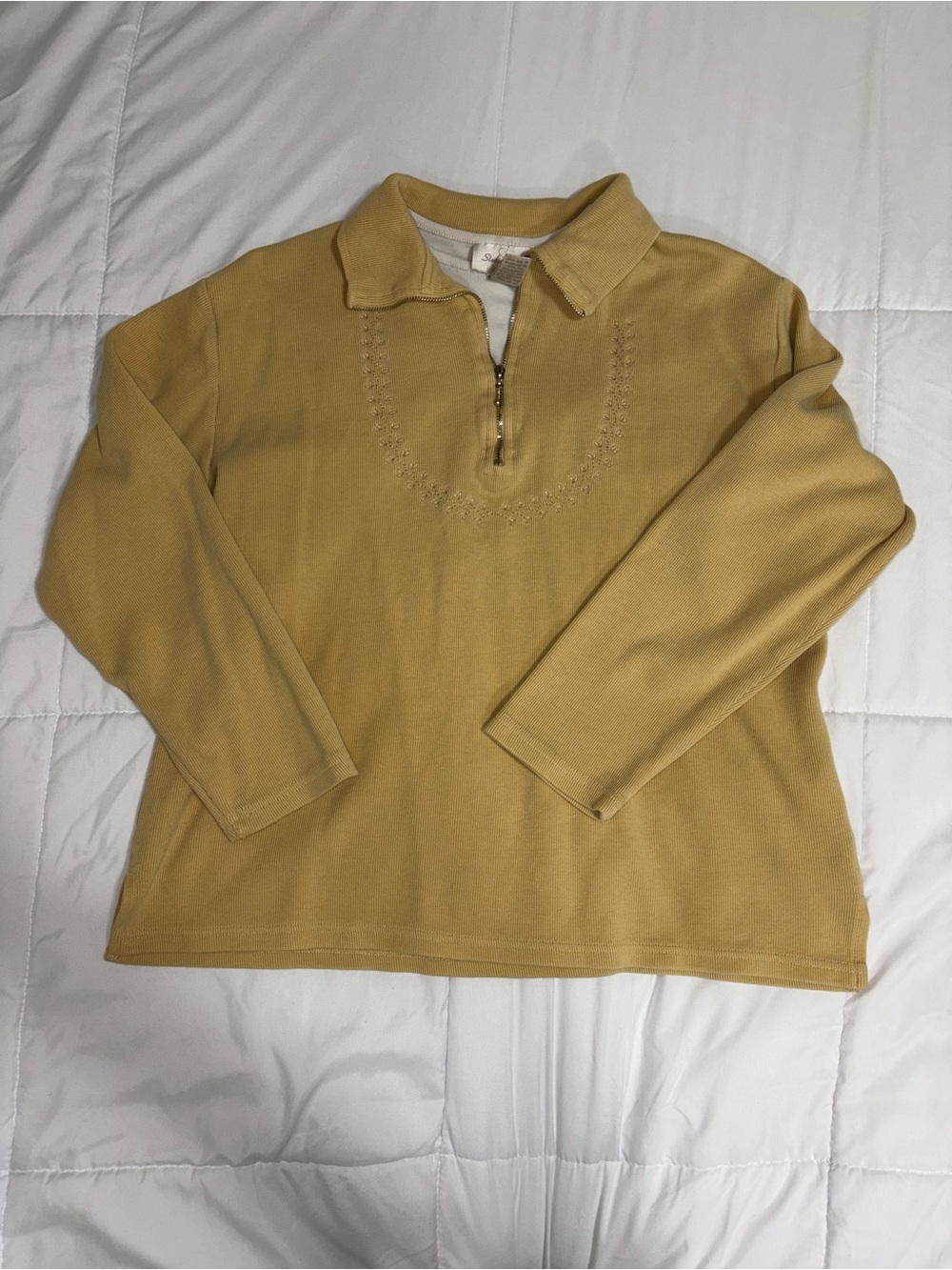 Studio Works Mustard Zip-Collar Knit Sweater